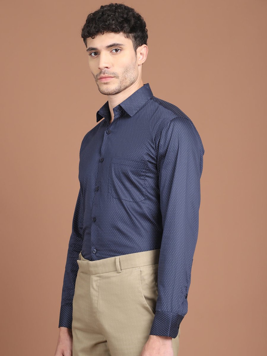 Navy Blue Printed Regular Fit Formal Shirt for Men - SF_9027Navy_S