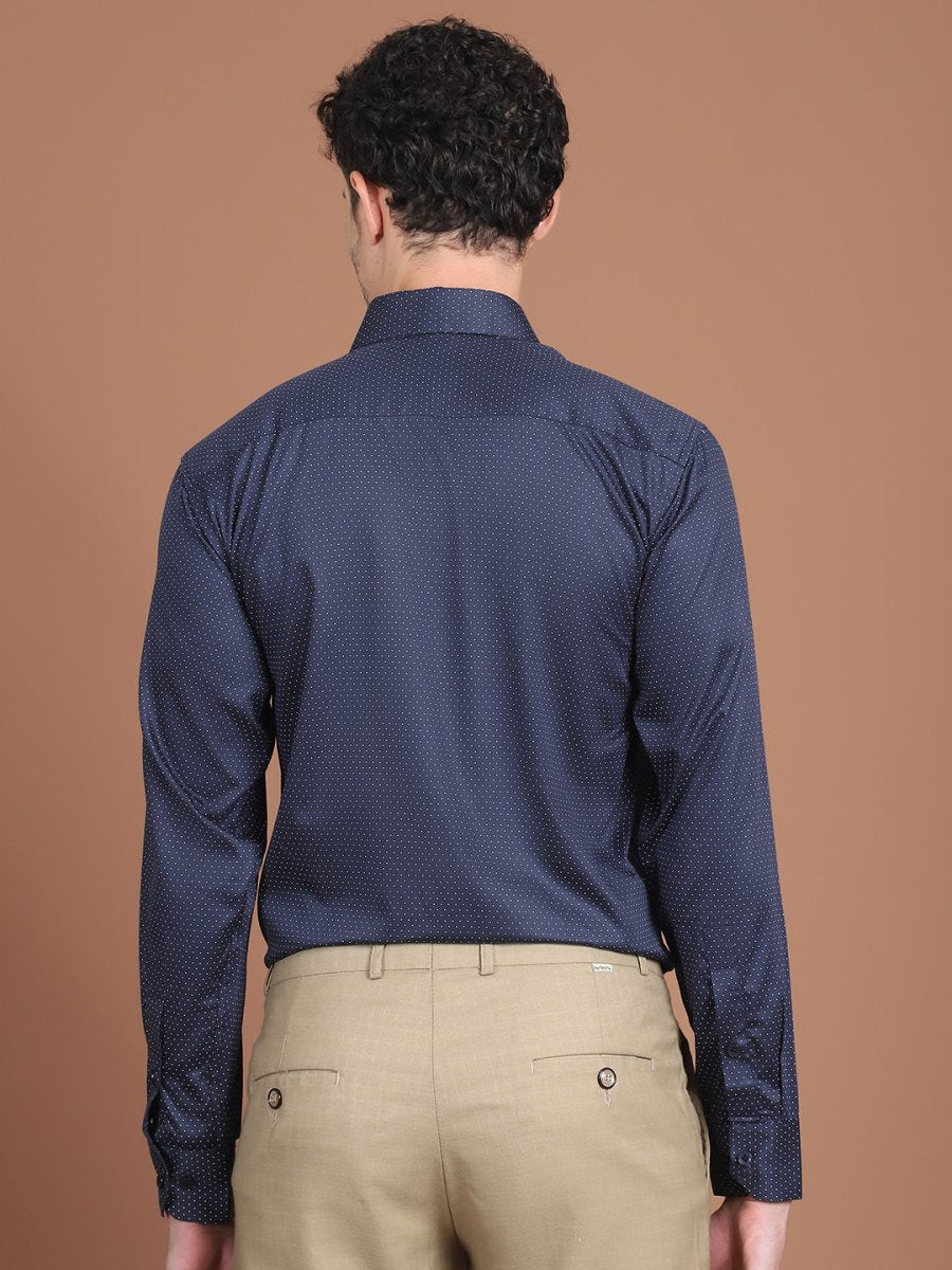 Navy Blue Printed Regular Fit Formal Shirt for Men - SF_9027Navy_S