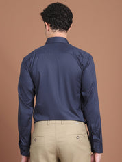 Navy Blue Printed Regular Fit Formal Shirt for Men - SF_9027Navy_S