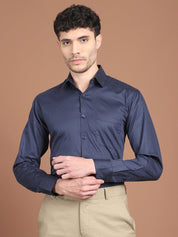 Navy Blue Printed Regular Fit Formal Shirt for Men - SF_9027Navy_S