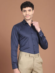 Navy Blue Printed Regular Fit Formal Shirt for Men - SF_9027Navy_S