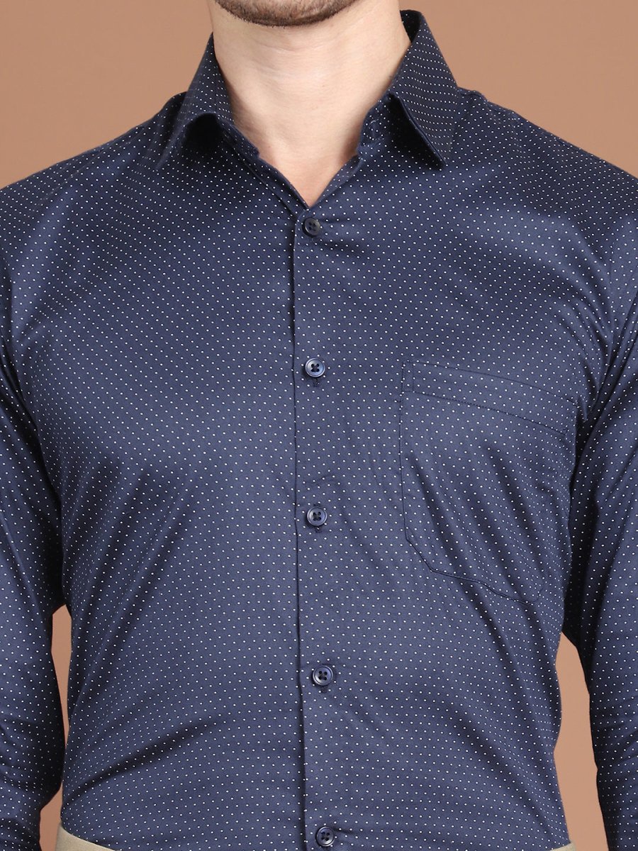 Navy Blue Printed Regular Fit Formal Shirt for Men - SF_9027Navy_S