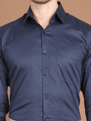 Navy Blue Printed Regular Fit Formal Shirt for Men - SF_9027Navy_S