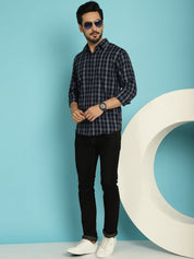 Navy Checked Cotton Shirt for Men - SF_900Navy_S