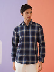 Navy Checked Cotton Shirt for Men - SF_9012Navy_S