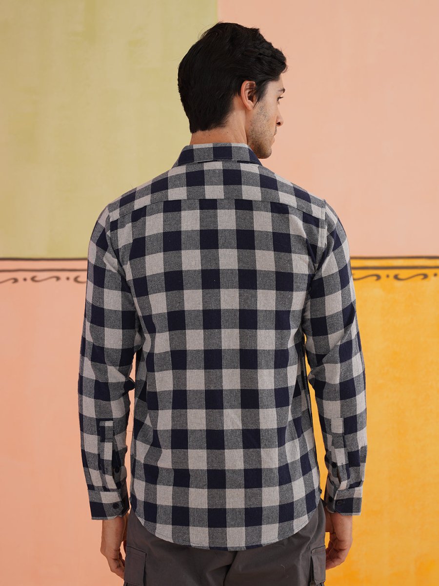 Navy Checked Cotton Shirt for Men - SF_9024Navy_S