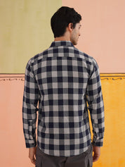 Navy Checked Cotton Shirt for Men - SF_9024Navy_S