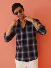 Navy Checked Cotton Shirt for Men - SF_9012Navy_S