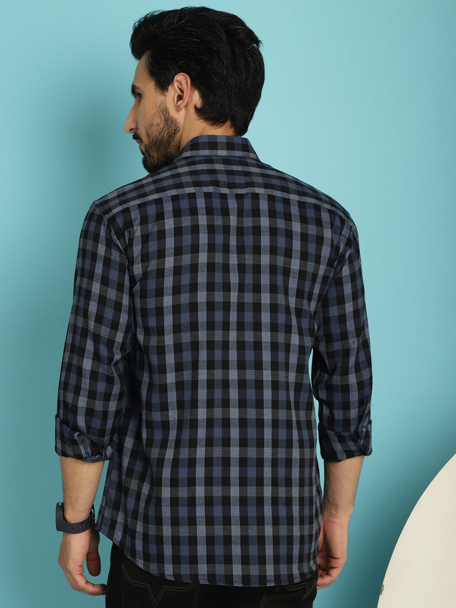 Navy Checked Cotton Shirt for Men - SF_900Navy_S