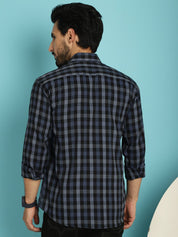 Navy Checked Cotton Shirt for Men - SF_900Navy_S