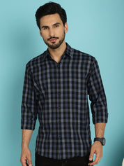 Navy Checked Cotton Shirt for Men - SF_900Navy_S
