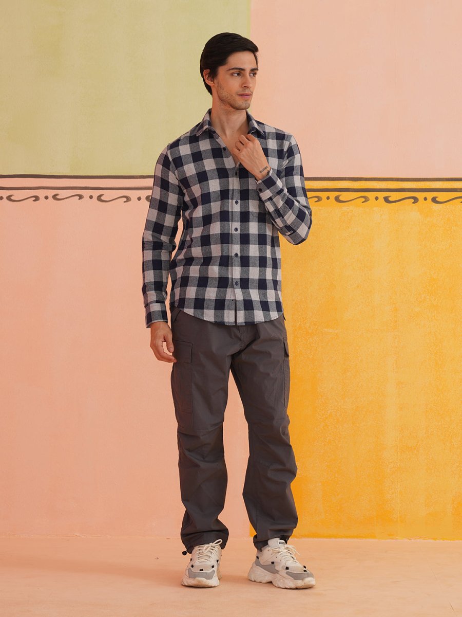 Navy Checked Cotton Shirt for Men - SF_9024Navy_S