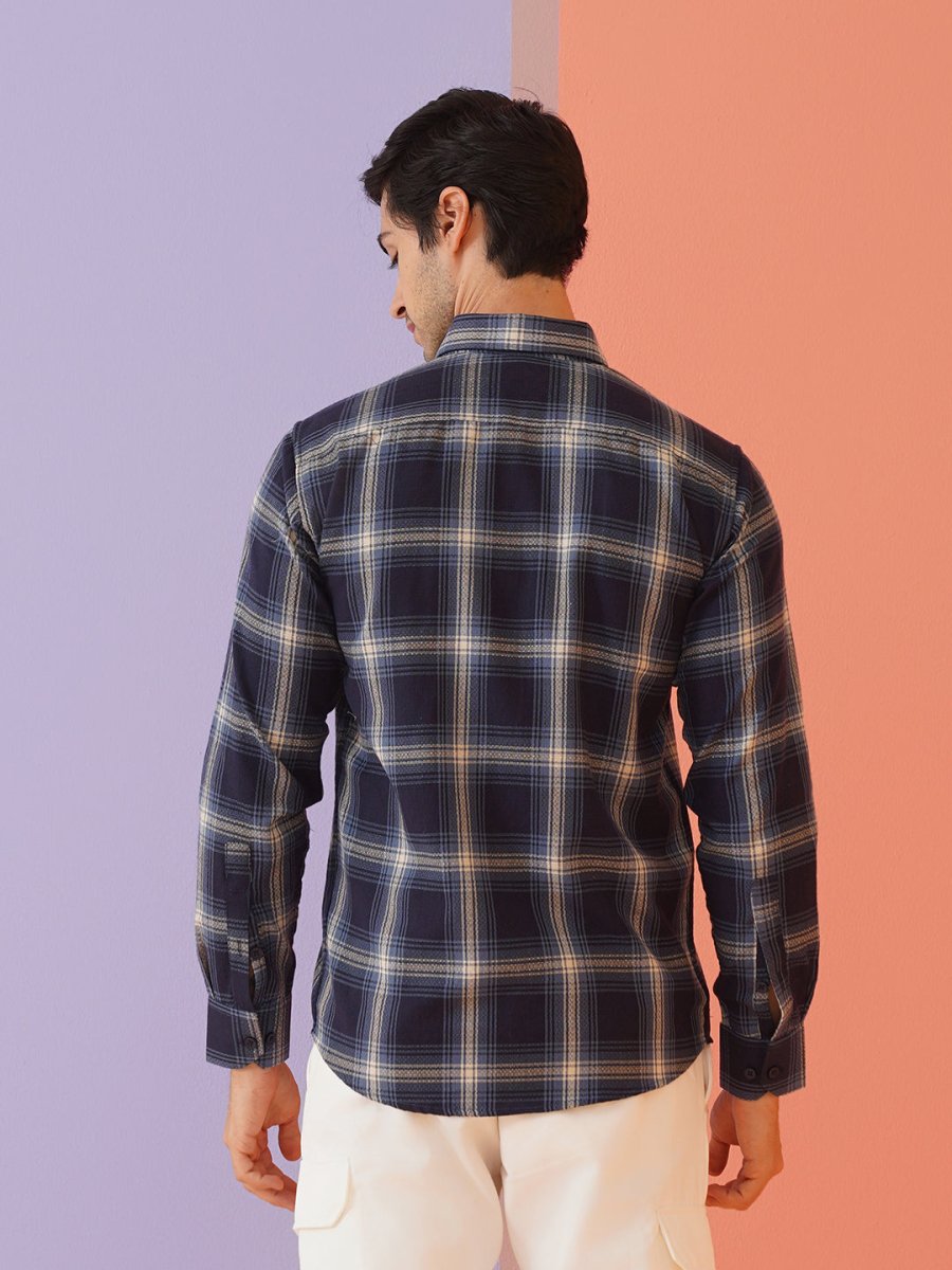 Navy Checked Cotton Shirt for Men - SF_9012Navy_S