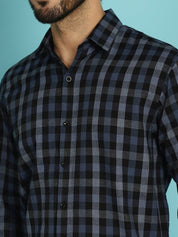 Navy Checked Cotton Shirt for Men - SF_900Navy_S
