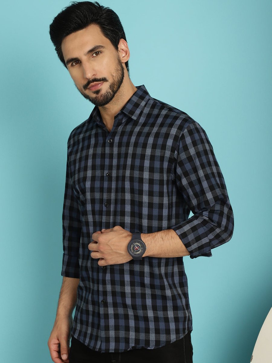 Navy Checked Cotton Shirt for Men - SF_900Navy_S