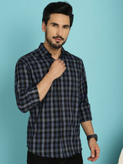Navy Checked Cotton Shirt for Men - SF_900Navy_S