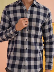 Navy Checked Cotton Shirt for Men - SF_9024Navy_S