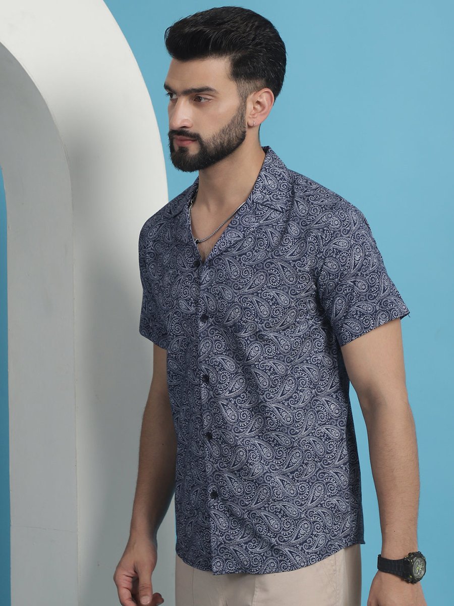 Navy Printed Half Sleeve Shirt for Men - SF_935Navy_S
