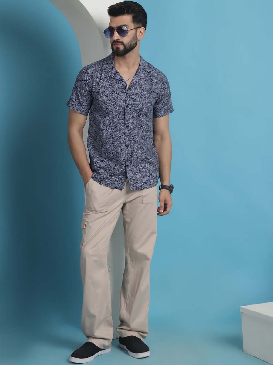 Navy Printed Half Sleeve Shirt for Men - SF_935Navy_S