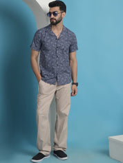 Navy Printed Half Sleeve Shirt for Men - SF_935Navy_S