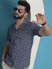 Navy Printed Half Sleeve Shirt for Men - SF_935Navy_S