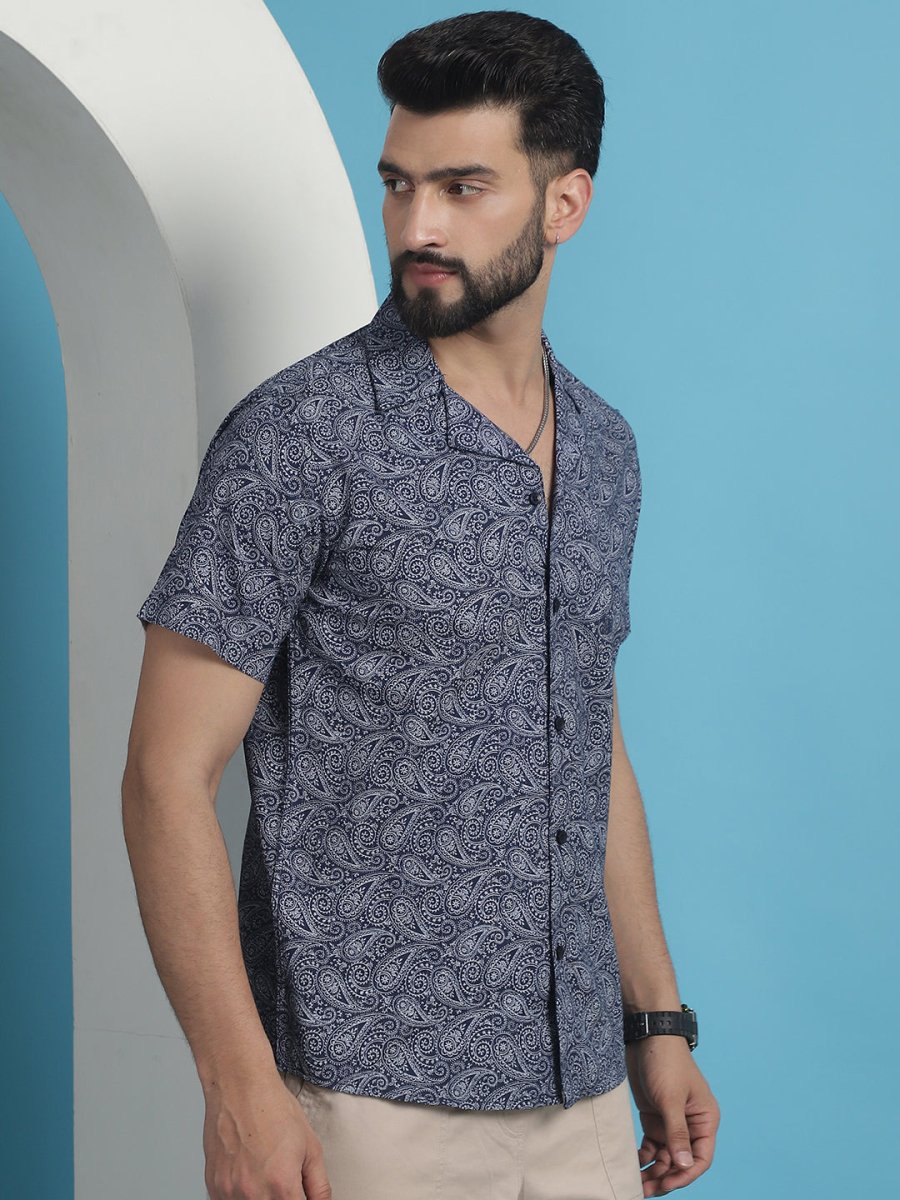 Navy Printed Half Sleeve Shirt for Men - SF_935Navy_S
