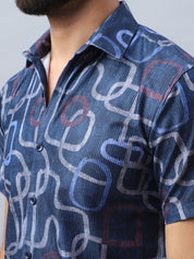 Navy Printed Party Shirt for Men - SF_981Navy_S