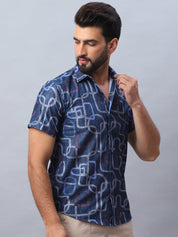 Navy Printed Party Shirt for Men - SF_981Navy_S