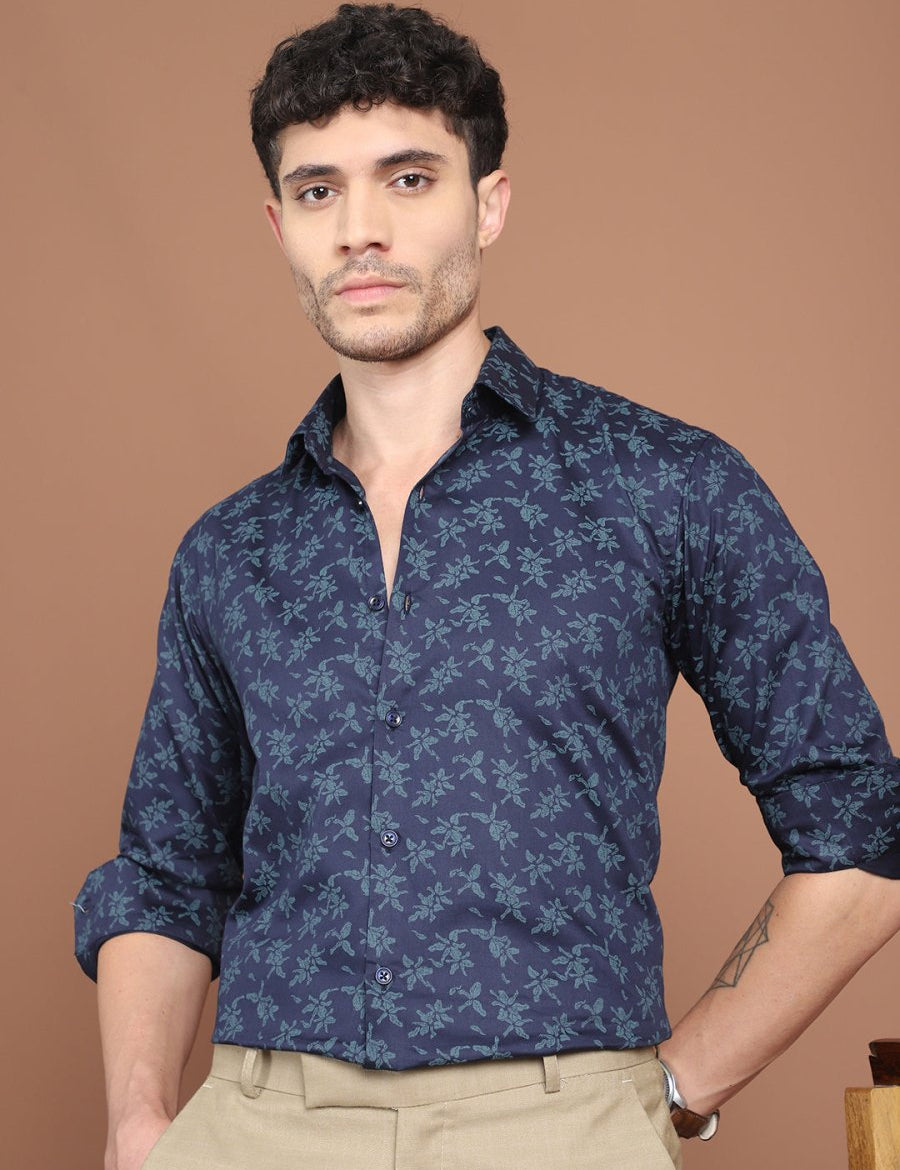 Navy Printed Party Shirt for Men - SF_9029Navy_S