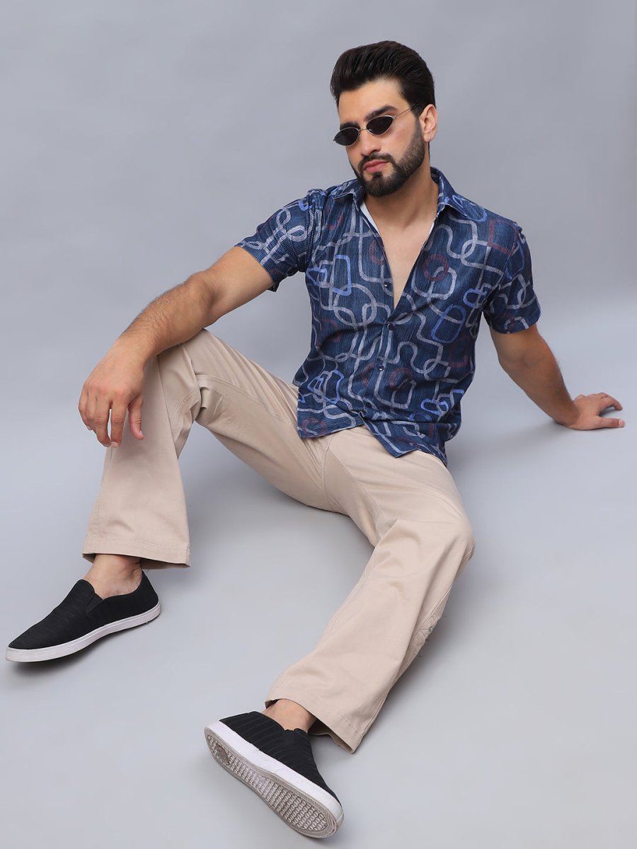 Navy Printed Party Shirt for Men - SF_981Navy_S