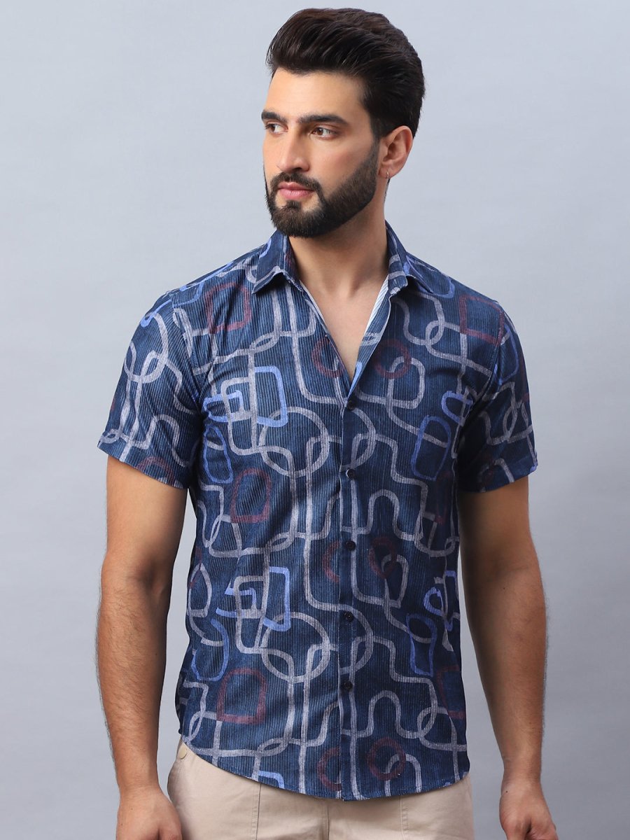 Navy Printed Party Shirt for Men - SF_981Navy_S