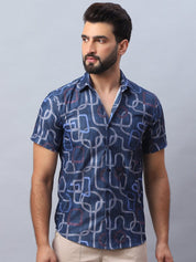 Navy Printed Party Shirt for Men - SF_981Navy_S
