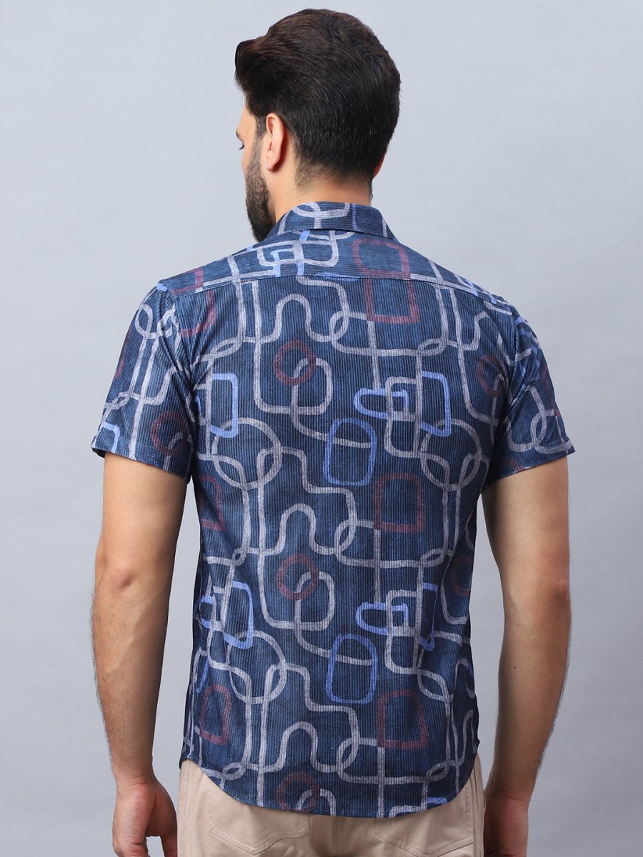Navy Printed Party Shirt for Men - SF_981Navy_S