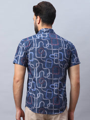 Navy Printed Party Shirt for Men - SF_981Navy_S