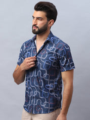 Navy Printed Party Shirt for Men - SF_981Navy_S