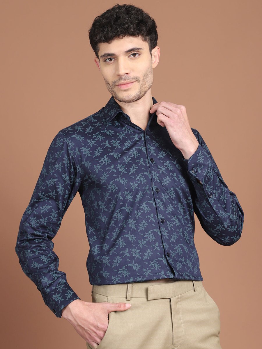 Navy Printed Party Shirt for Men - SF_9029Navy_S