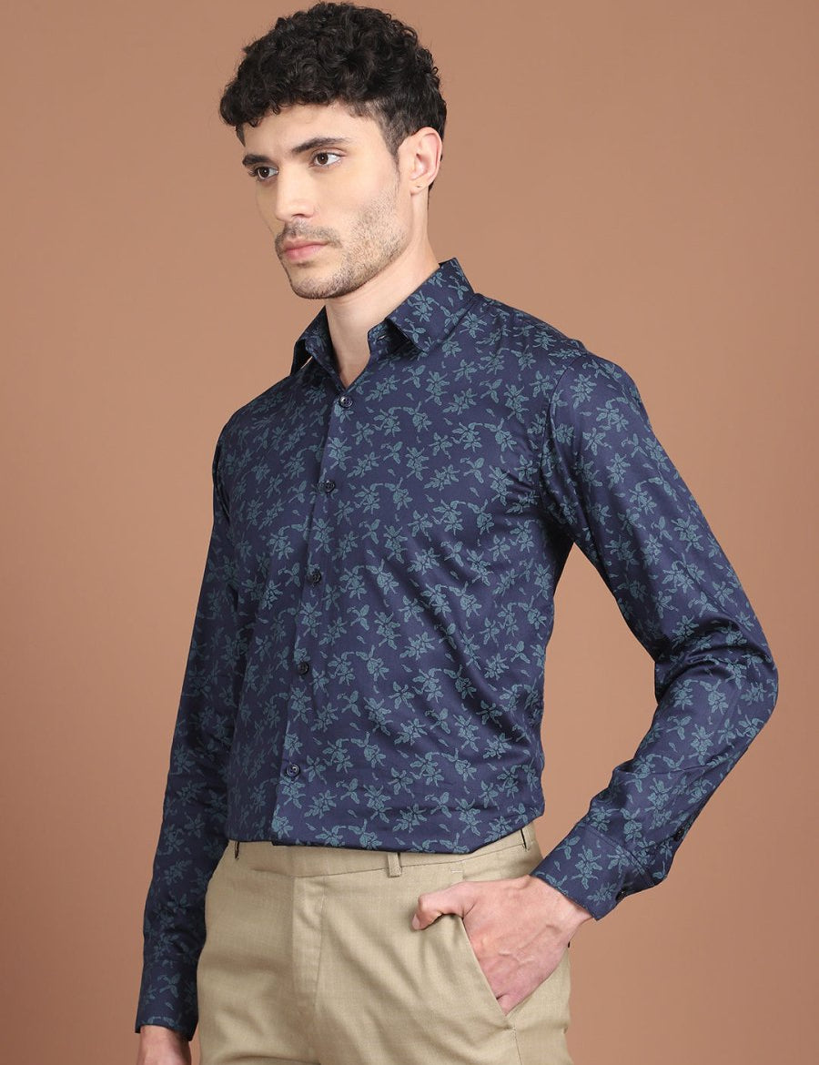 Navy Printed Party Shirt for Men - SF_9029Navy_S