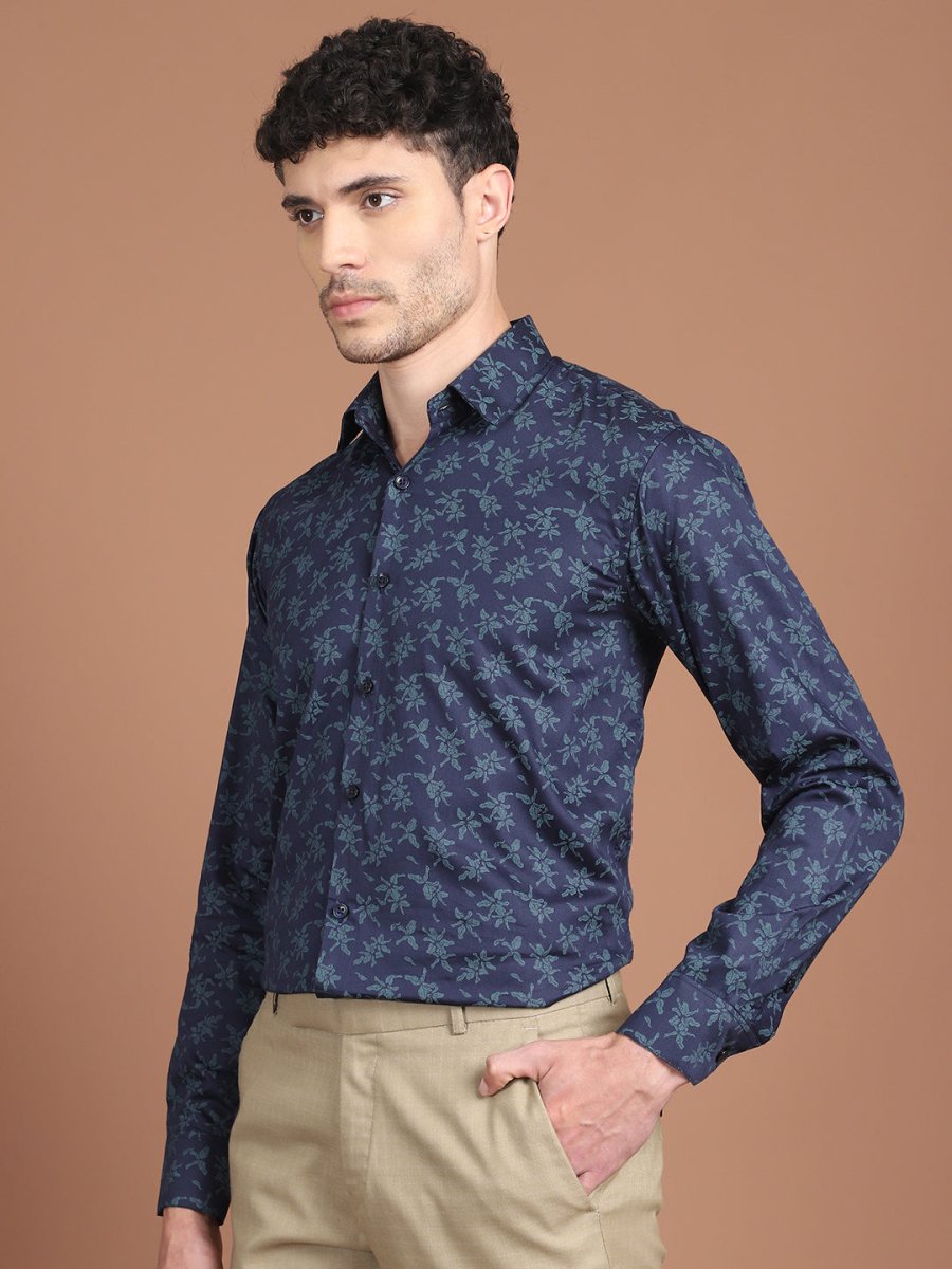 Navy Printed Party Shirt for Men - SF_9029Navy_S