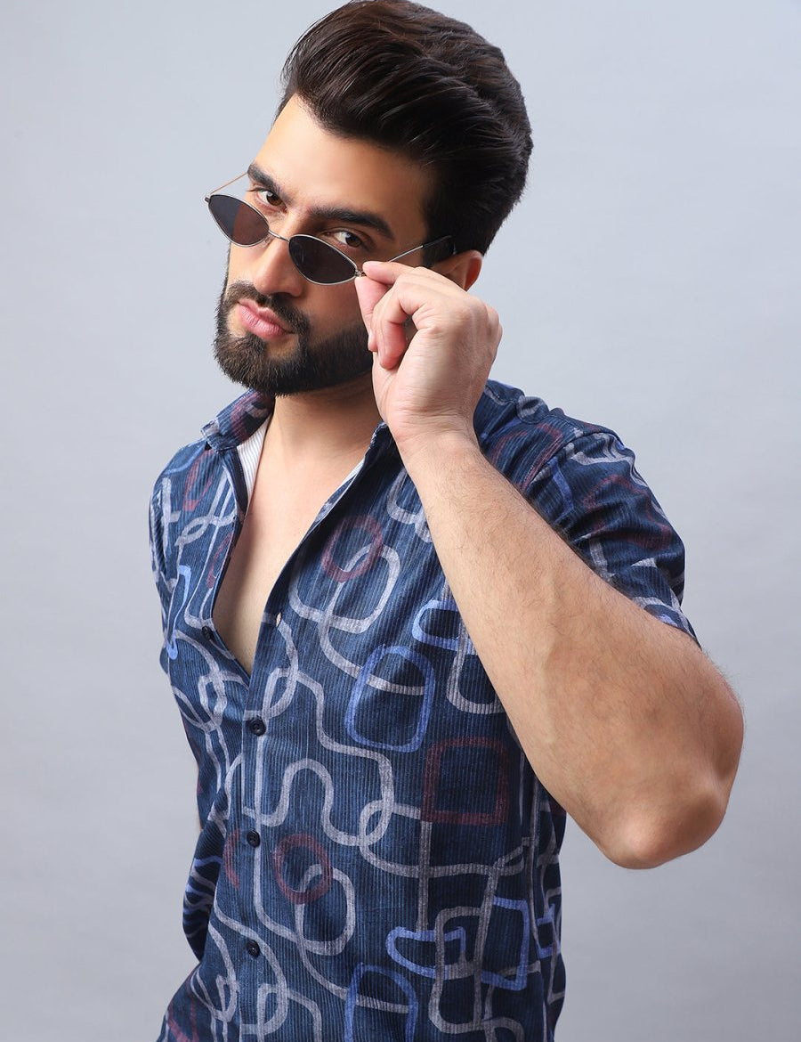 Navy Printed Party Shirt for Men - SF_981Navy_S