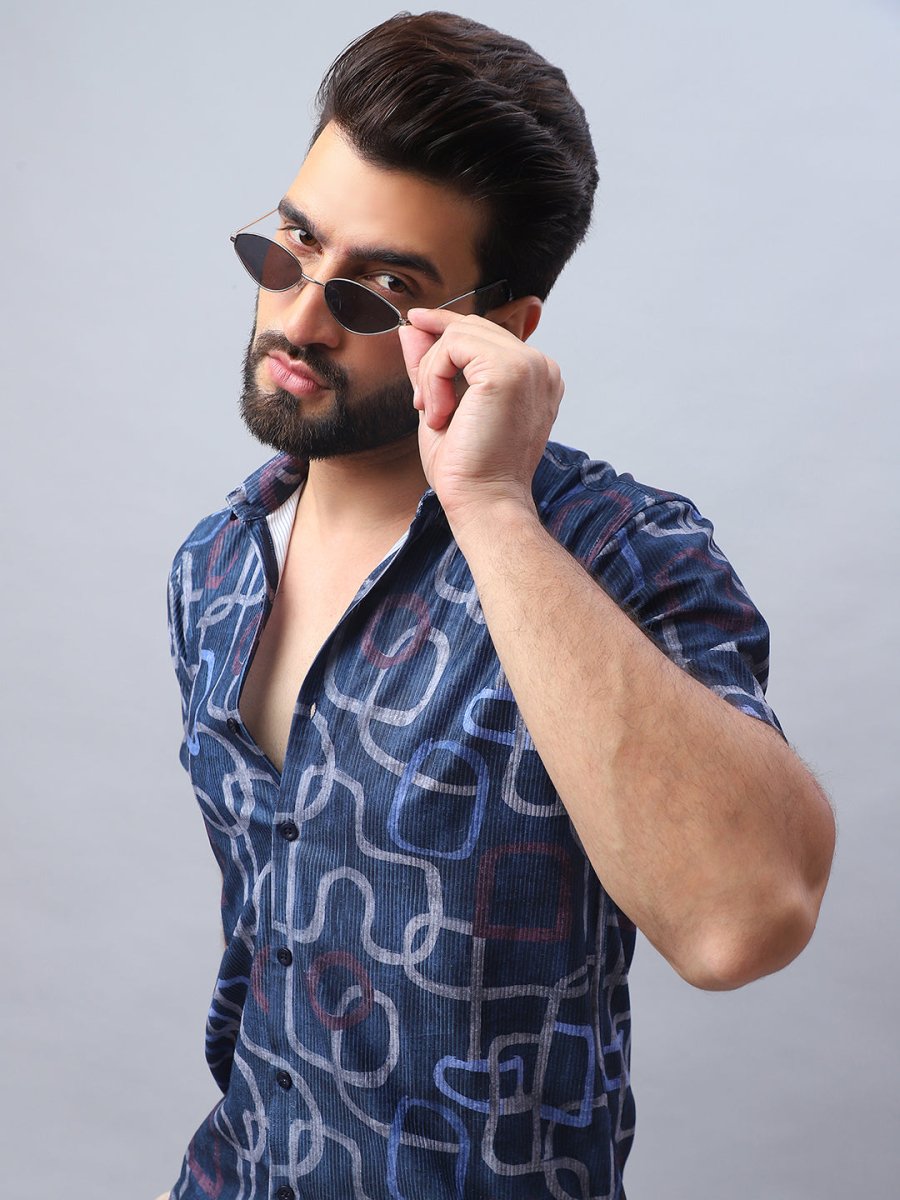 Navy Printed Party Shirt for Men - SF_981Navy_S