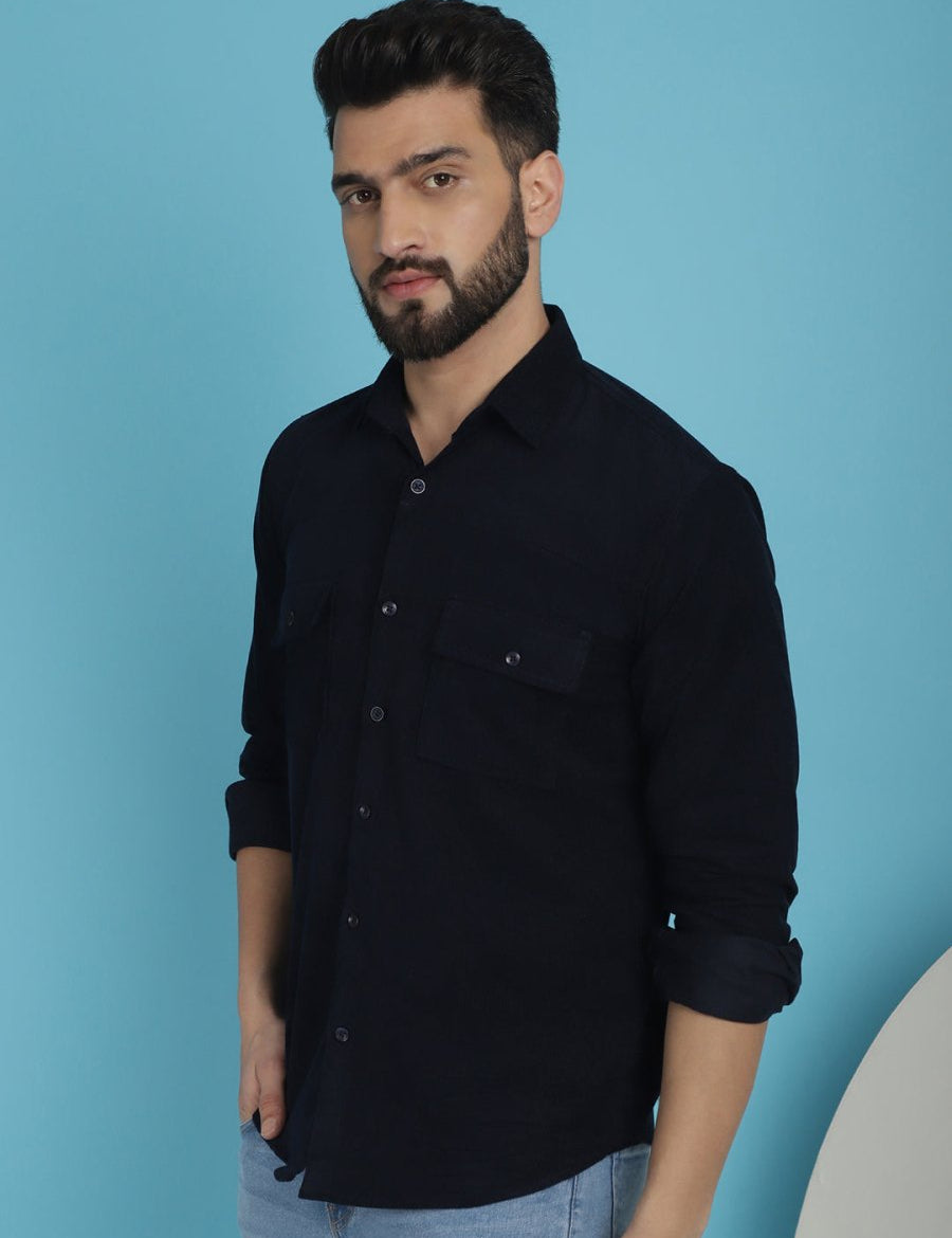 Navy Self Design Cotton Formal Shirt for Men - SF_925Navy_S