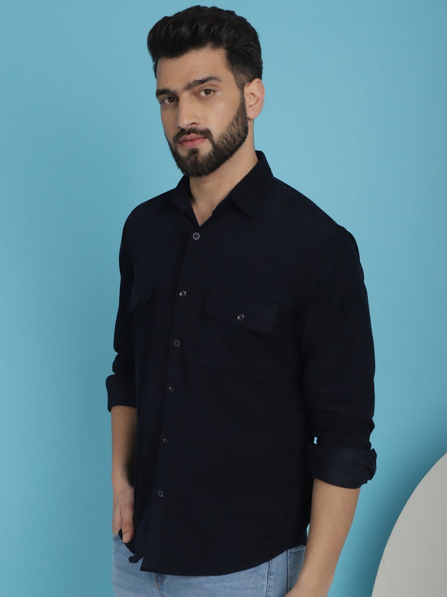 Navy Self Design Cotton Formal Shirt for Men - SF_925Navy_S
