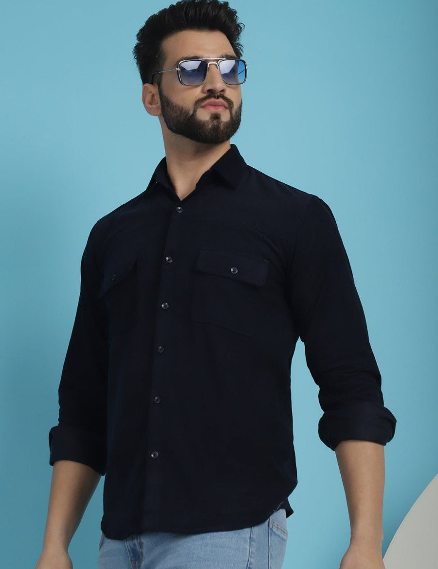 Navy Self Design Cotton Formal Shirt for Men - SF_925Navy_S