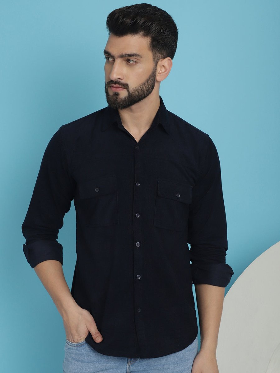 Navy Self Design Cotton Formal Shirt for Men - SF_925Navy_S