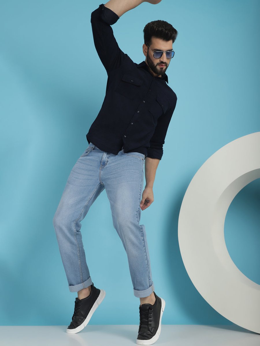 Navy Self Design Cotton Formal Shirt for Men - SF_925Navy_S
