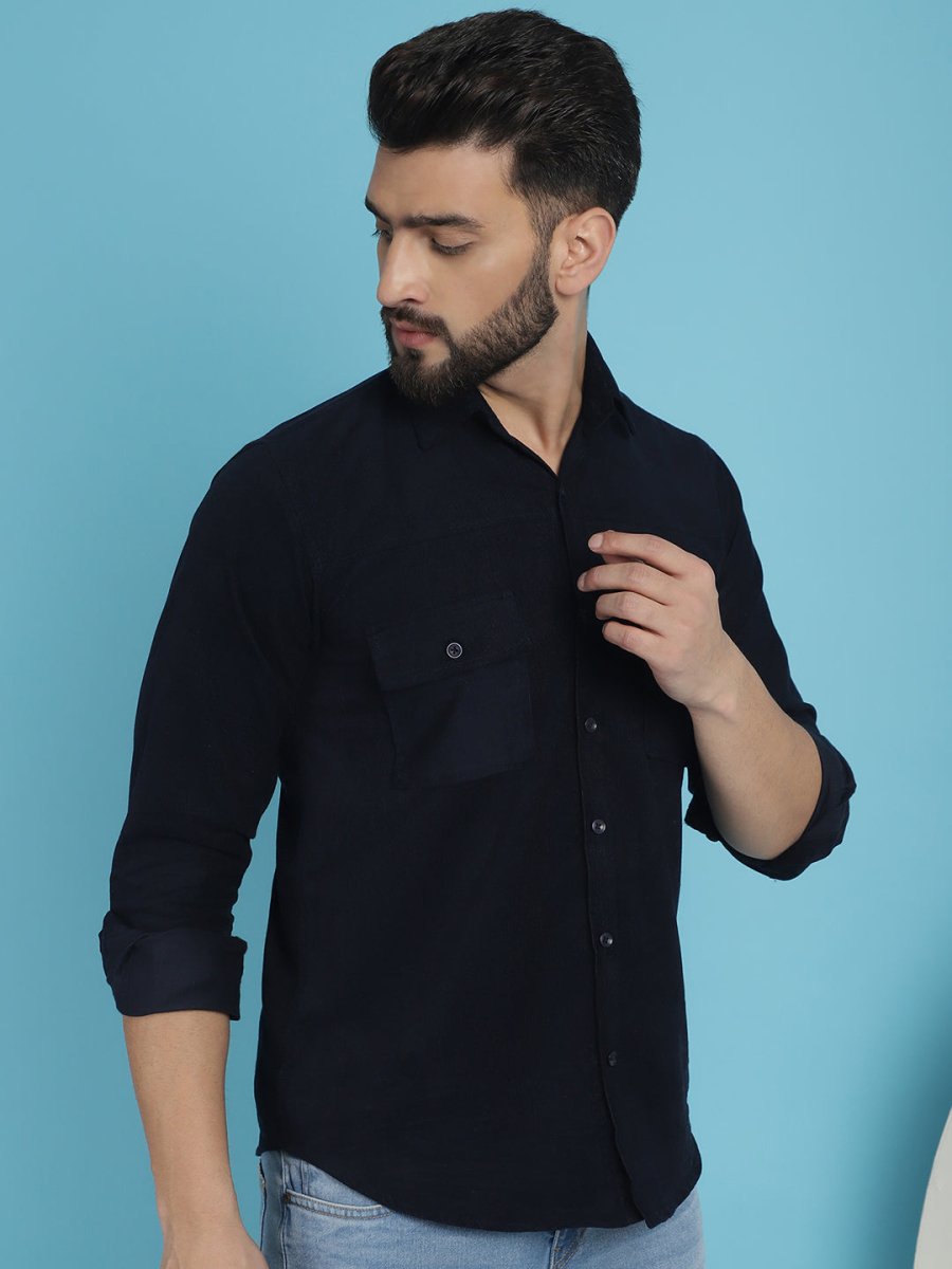 Navy Self Design Cotton Formal Shirt for Men - SF_925Navy_S