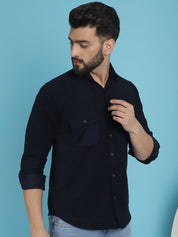 Navy Self Design Cotton Formal Shirt for Men - SF_925Navy_S