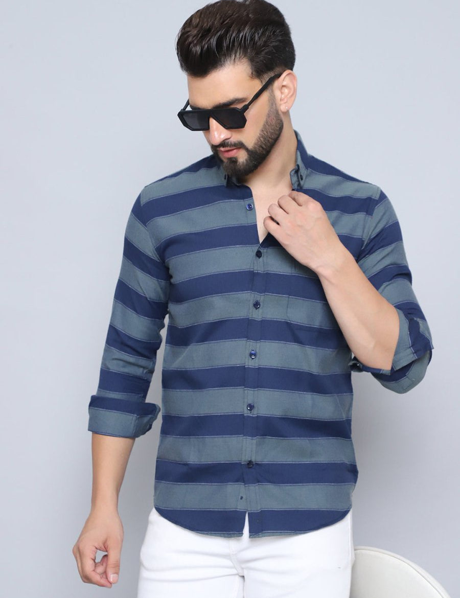 Navy Striped Cotton Shirt for Men - SF_993Blue_S