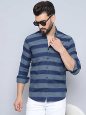 Navy Striped Cotton Shirt for Men - SF_993Blue_S