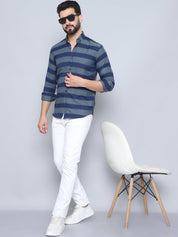 Navy Striped Cotton Shirt for Men - SF_993Blue_S